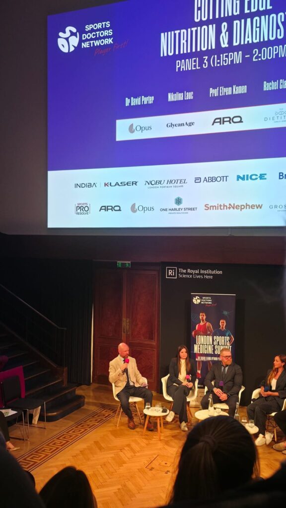 The nutrition and diagnostics panel at the London Sports Medicine Summit, with Dr David Porter moderating